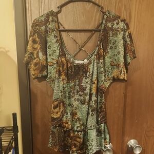 Charlotte Russe Paisley Blouse in Green and Brown